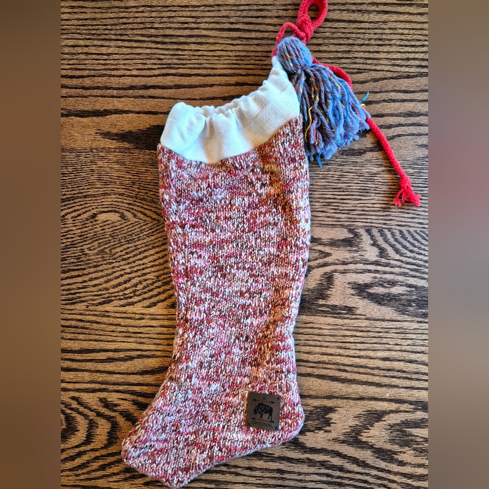Knit Christmas Stocking with Denim Pocket - Picture 2 of 4